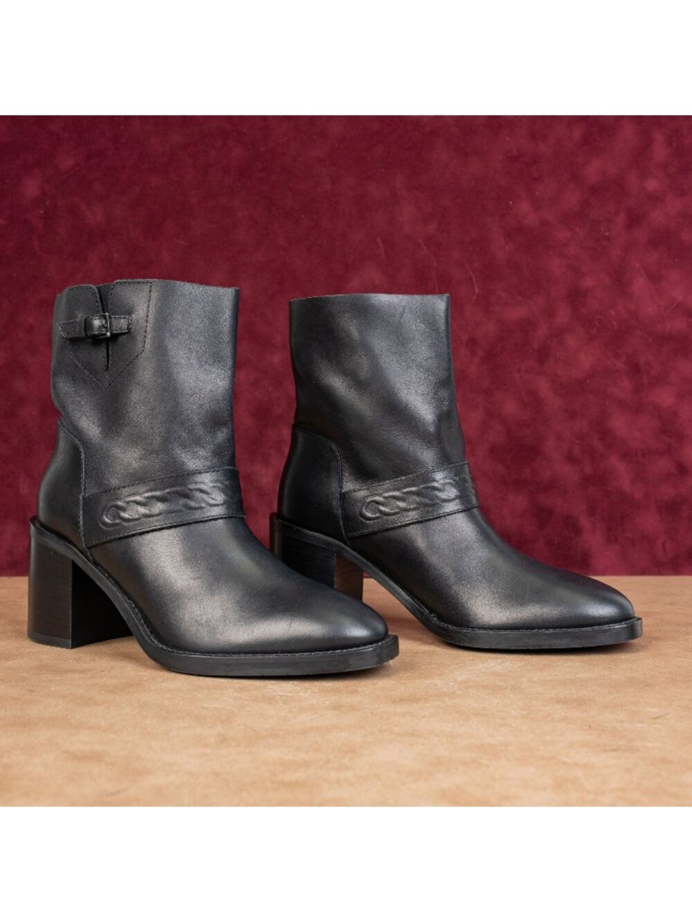 Aquatalia Women Evette Western Strap Boho Chunky Leather Italian Boots sz 7.5